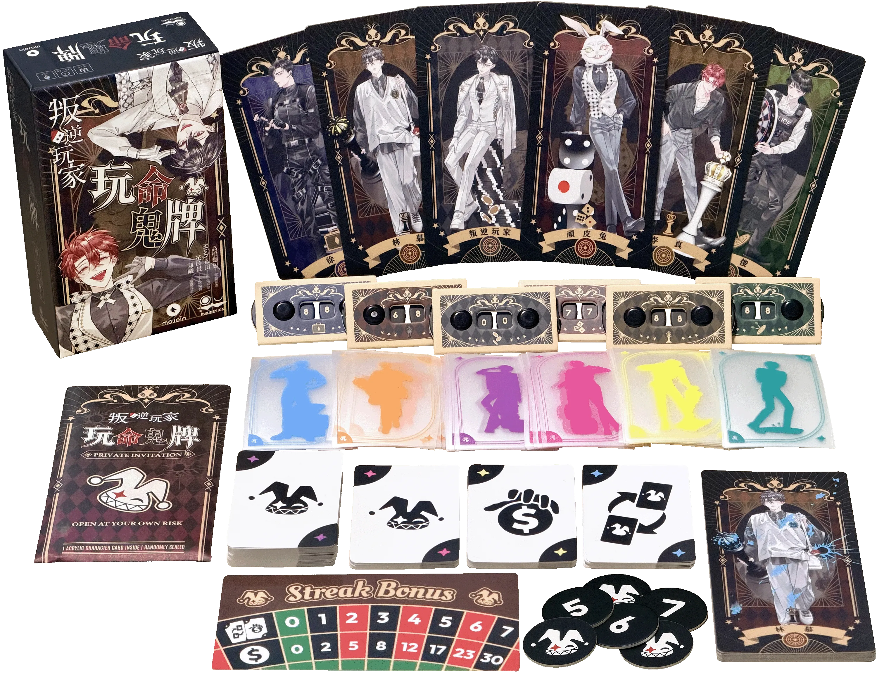 玩命鬼牌盒裝、卡牌與遊戲配件展示